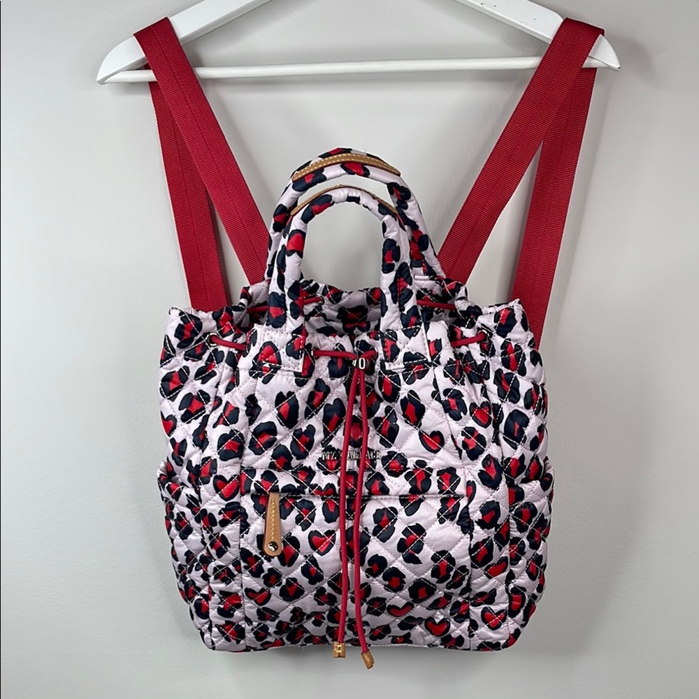 MZ Wallace Small Metro Convertible Backpack Heart Leopard Print
